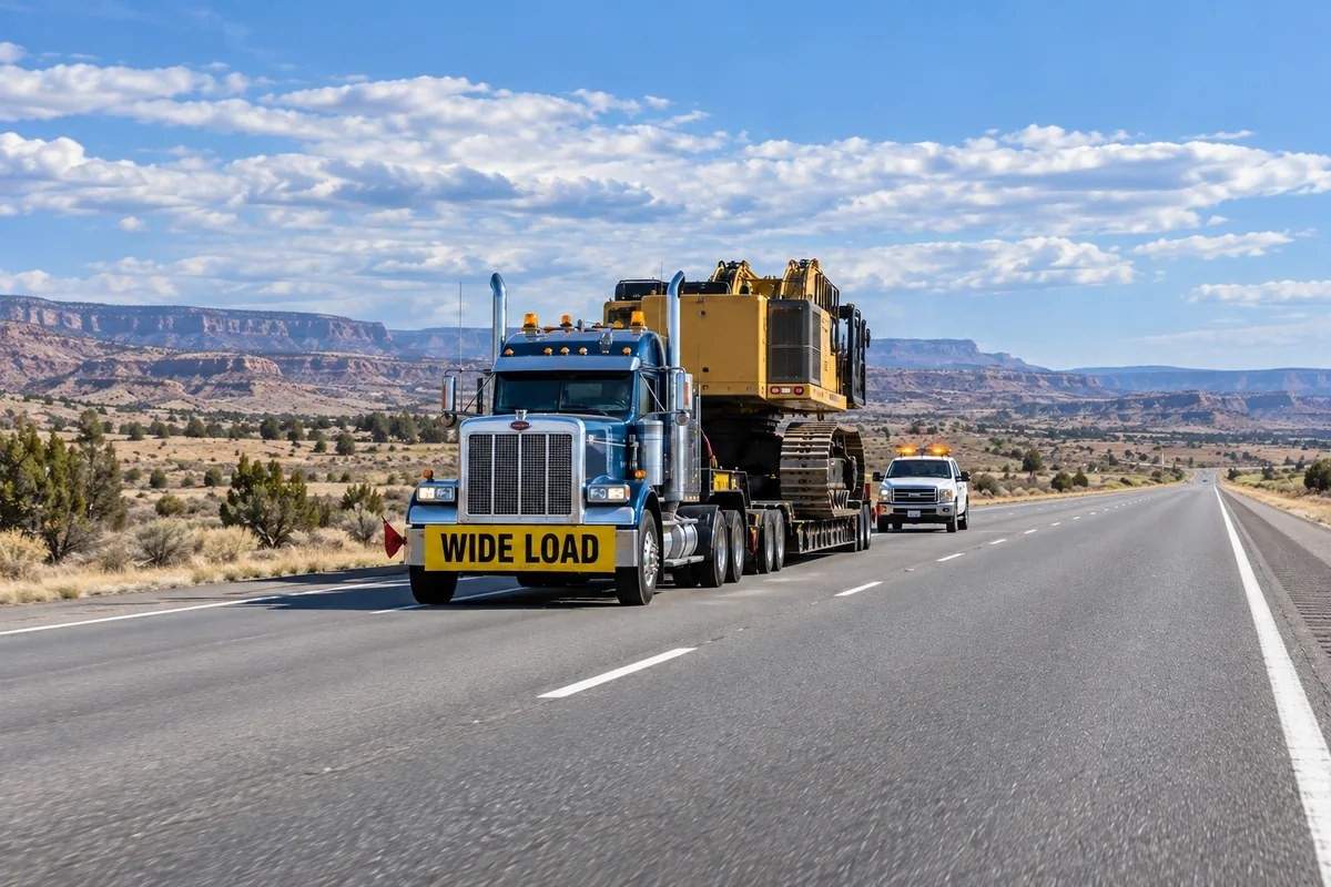 Heavy-haul truck transporting oversized construction equipment